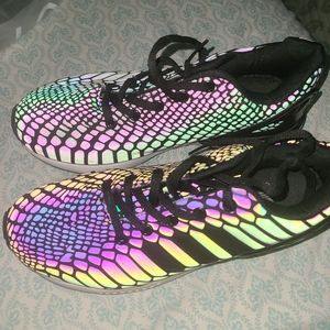 Adidas ZX Flux ‘Xeno Black’ Iridescent Snake Look Sneakers - Mens 7 Womens 8.5